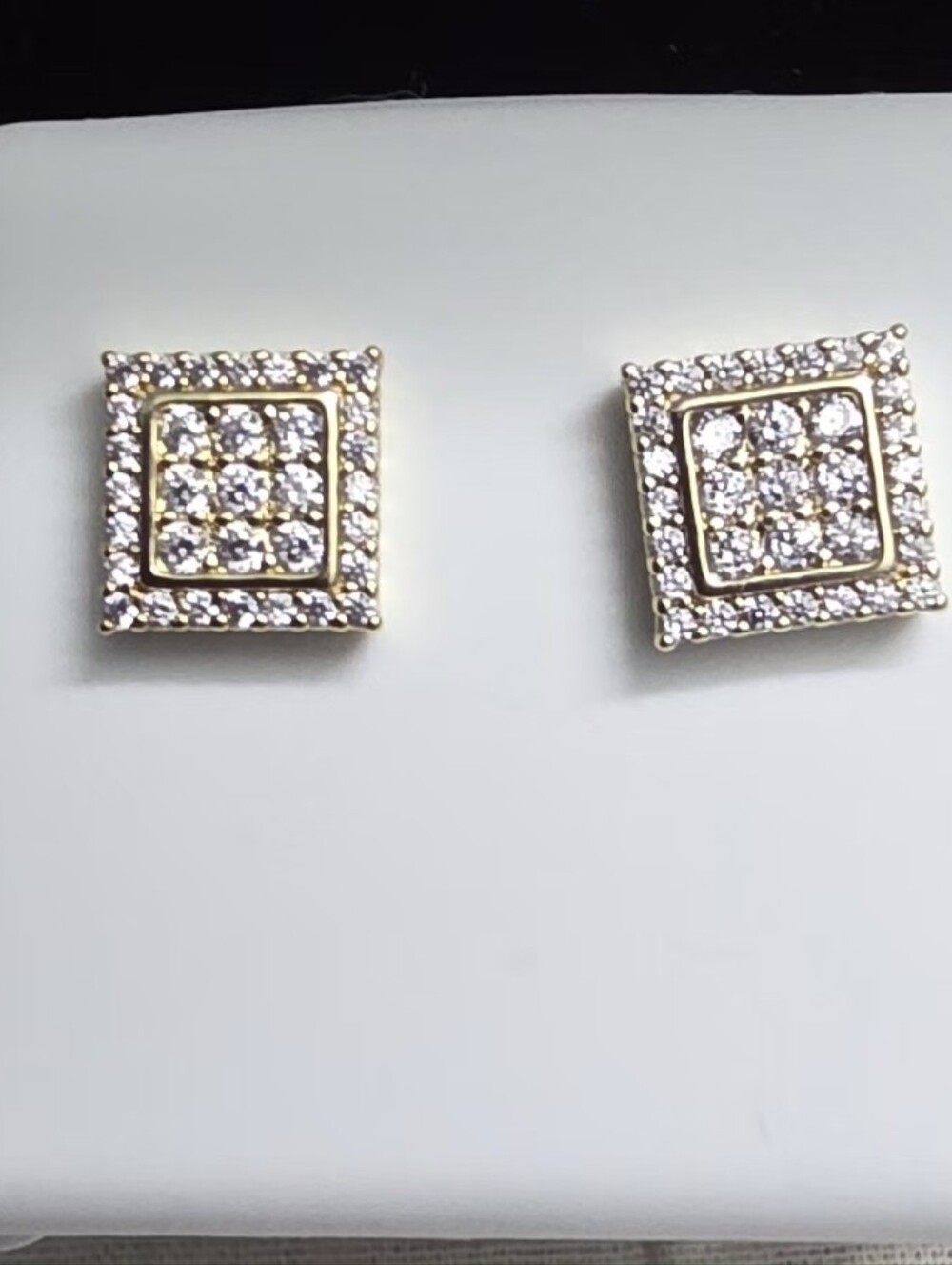 gold tone stainless steel square pavé stud earrings tarnish free hypoallergenic